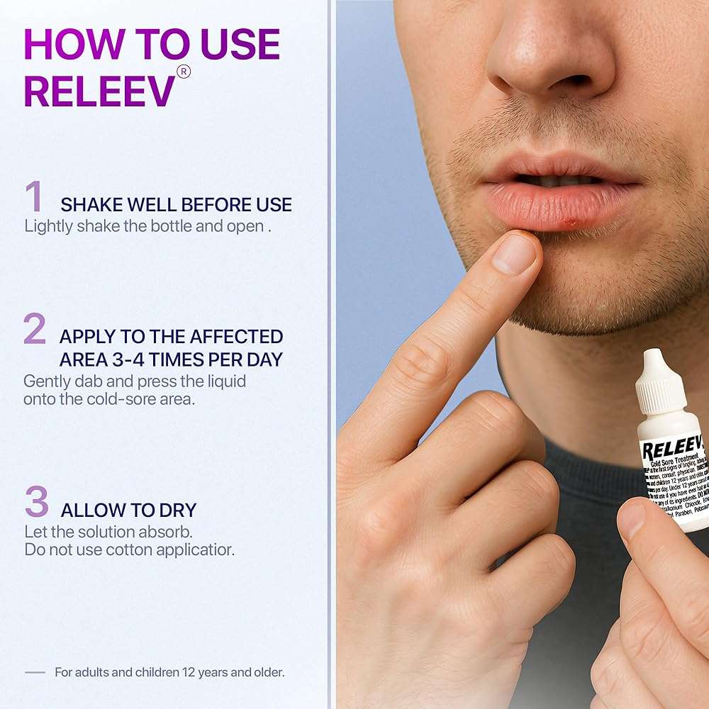 Releev 1Day Cold Sore Treatment Liquid, Fast-Acting Soothing of Pain and Itching, Topical Care for Fever Blisters & Lip Sores, 0.2 Ounces - Image 8