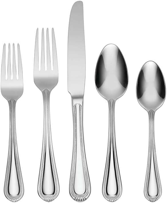 Oneida Silverware Set For 8, Countess 45-Piece Everyday Flatware Set with Serving Utensils, Service For 8, Bead Pearl, 18/0 Stainless Steel, Dishwasher Safe,Knives Spoons & Forks Set (Silver 45 Piece) - Image 1