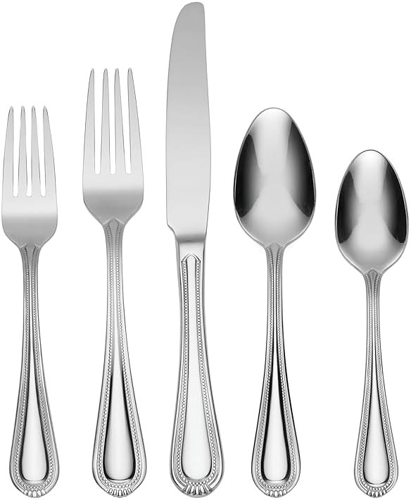 Oneida Silverware Set For 8, Countess 45-Piece Everyday Flatware Set with Serving Utensils, Service For 8, Bead Pearl, 18/0 Stainless Steel, Dishwasher Safe,Knives Spoons & Forks Set (Silver 45 Piece) - Product Image