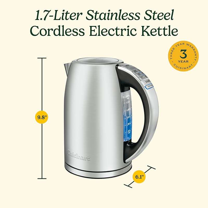 Cuisinart PerfecTemp 1.7-Liter Electric Kettle, Cordless Electric Tea Kettle, 1500W for Fast Heat-Up, 6 Preset Temperatures, 30-Minute Keep Warm, Stay Cool Nonslip Handle, CPK-17P1 - Image 7