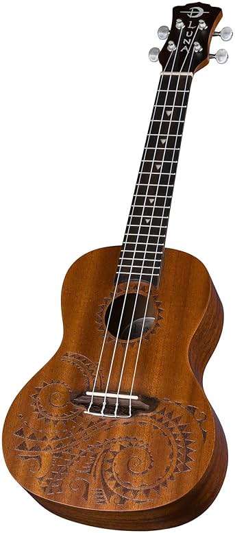 Luna Tattoo Concert Mahogany Ukulele with Gig Bag, Satin Natural - Image 3
