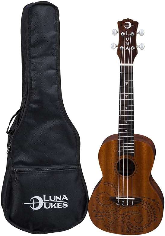 Luna Tattoo Concert Mahogany Ukulele with Gig Bag, Satin Natural - Image 5