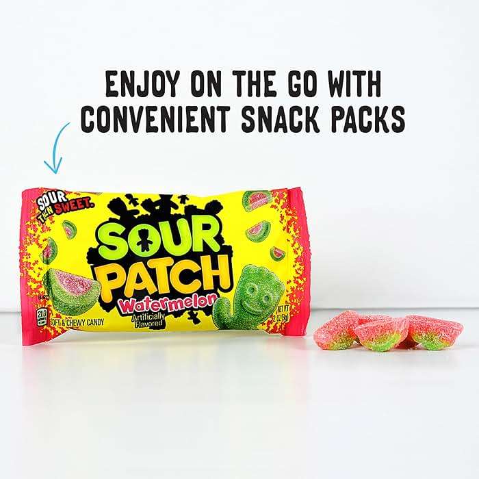 SOUR PATCH KIDS Watermelon Soft & Chewy Gummy Candy, Bulk Candy, 24 - 2 oz Bags - Image 6