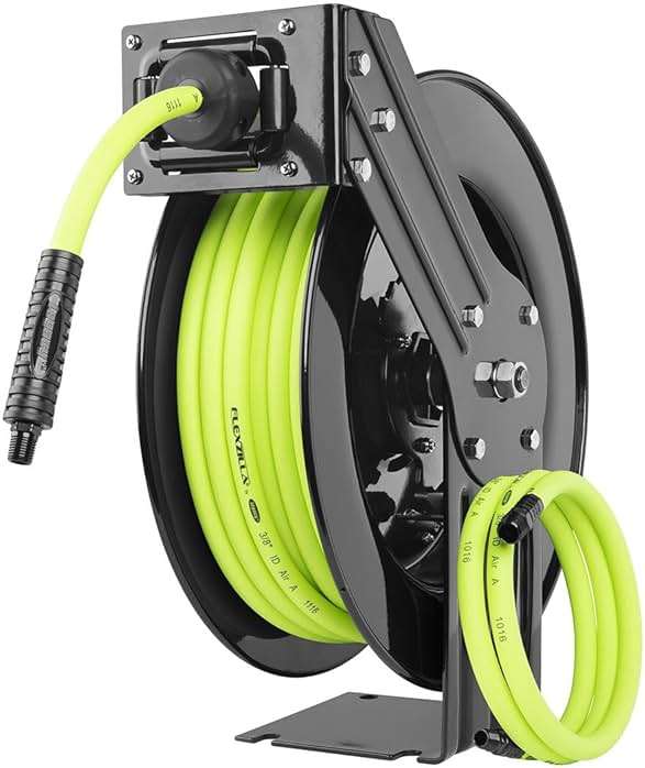 Flexzilla Open Face Retractable Air Hose Reel, 3/8 in. x 50 ft., Heavy Duty, Lightweight, Hybrid, ZillaGreen - L8611FZ - Image 2