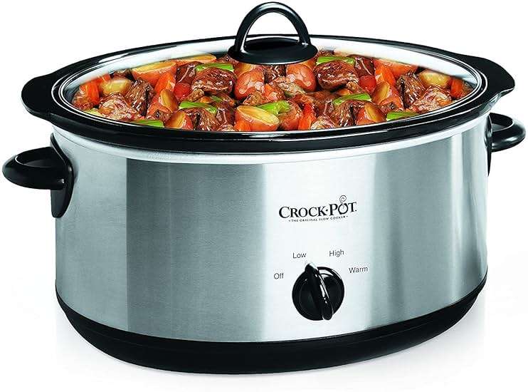 Crock-Pot 7-Quart Manual Slow Cooker, Family Size Serves 8+ People & Fits 6-lb Roast, Removable Stoneware with Warming Setting, Dishwasher Safe for Easy Cleanup, Stainless Steel - Image 1