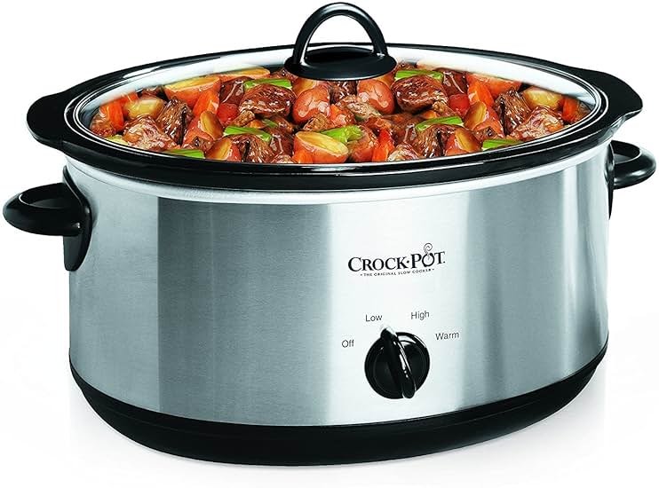 Crock-Pot 7-Quart Manual Slow Cooker, Family Size Serves 8+ People & Fits 6-lb Roast, Removable Stoneware with Warming Setting, Dishwasher Safe for Easy Cleanup, Stainless Steel - Product Image