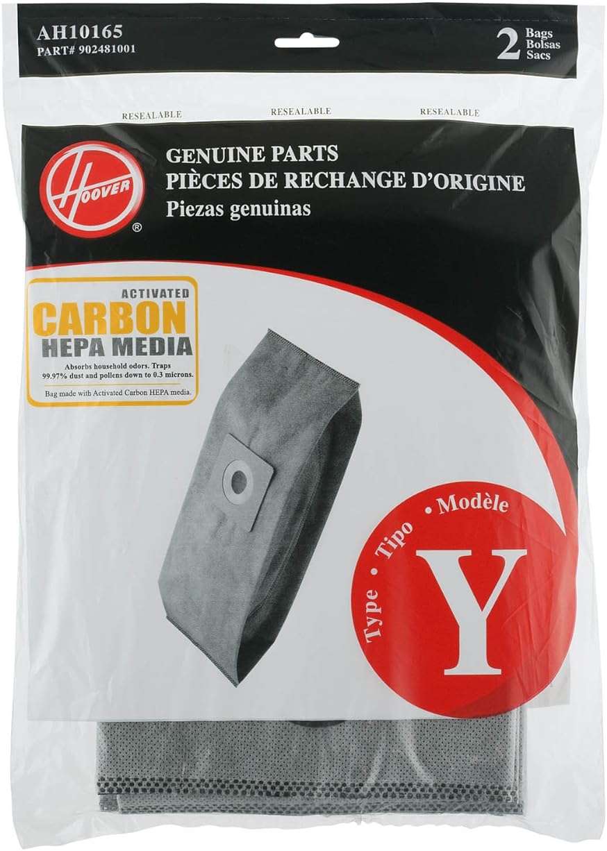 Hoover Vacuum Cleaner Bags for Upright Vacs, Pack of 2, Grey, Type Y, Hepa Filtration, Part # AH10165, Hoover Vacuum Bags Refill - Image 1