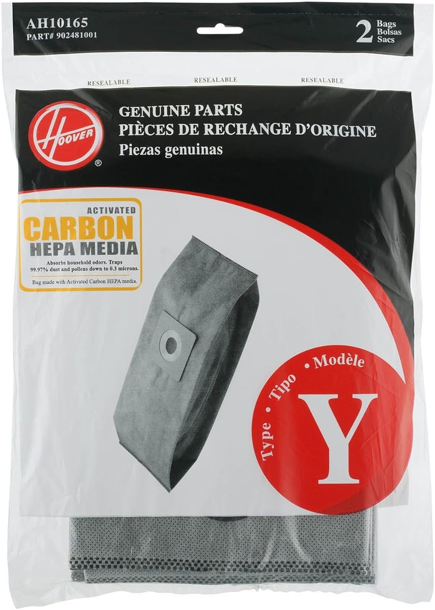 Hoover Vacuum Cleaner Bags for Upright Vacs, Pack of 2, Grey, Type Y, Hepa Filtration, Part # AH10165, Hoover Vacuum Bags Refill - Product Image