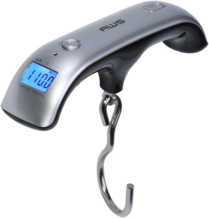 American Weigh Scales Digital Hanging Luggage Scale for Traveling or Weighing Suitcases, Backlit LCD Screen 110lbs x 0.2lbs, LS-110 - Product Image