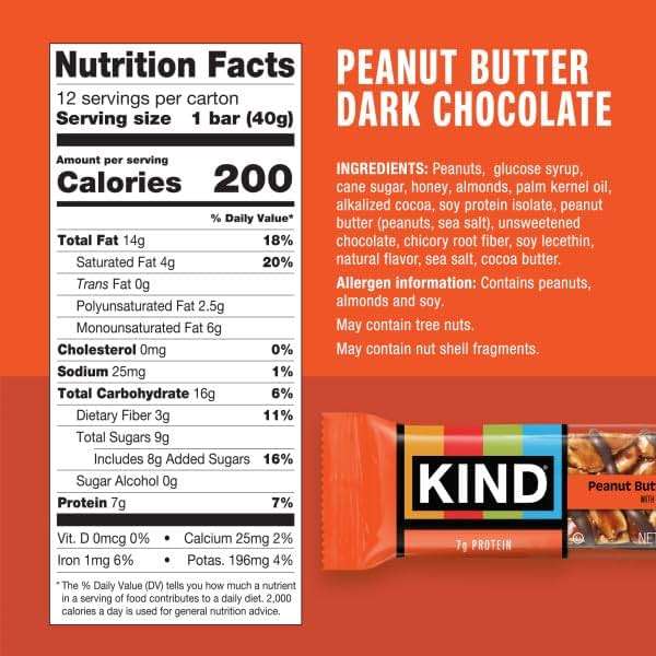 KIND Healthy Snacks Bars, Peanut Butter Dark Chocolate, Gluten Free, Low Sodium Snacks, 7g Protein, 12 Count - Image 2