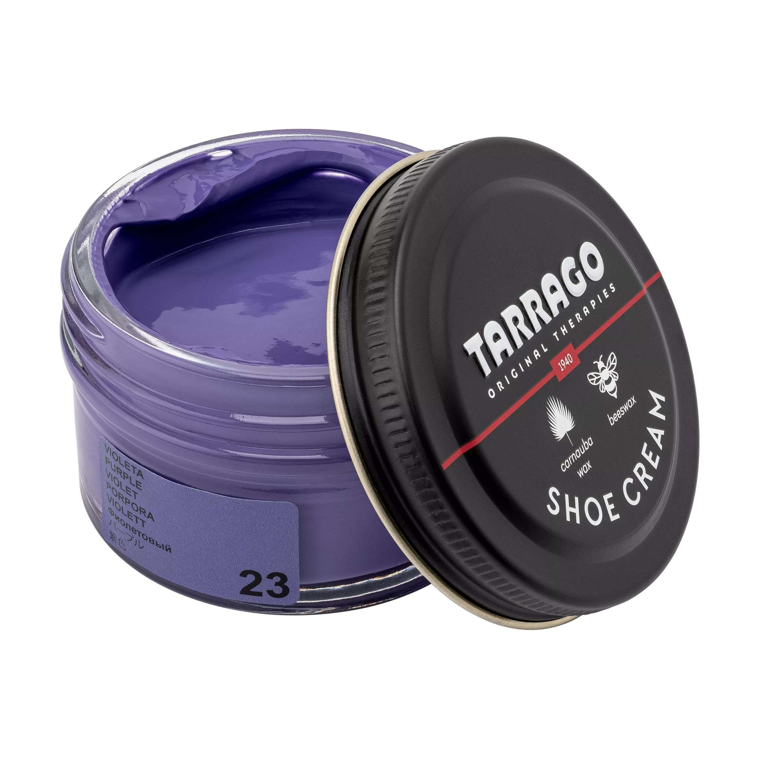 Tarrago Shoe Cream Professional Shoe Polish for Leather Boots, Shoes, Purse, Furniture Eco Friendly Leather Conditioner 1.7oz - Purple #23 - Image 1