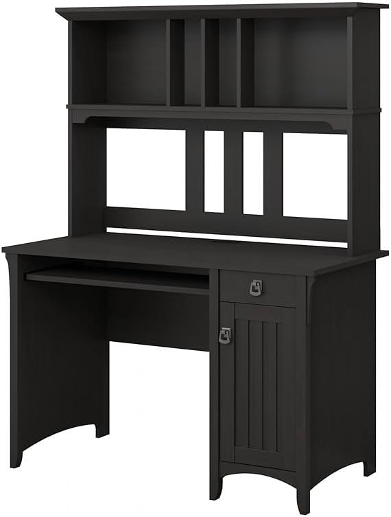 Bush Home Salinas Computer Desk with Hutch | Study Table with Drawers, Cabinets & Pullout Keyboard/Laptop Tray | Modern Home Office Desk in Vintage Black | Work Desk with Storage - Product Image