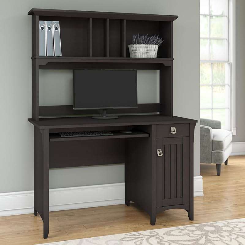 Bush Home Salinas Computer Desk with Hutch | Study Table with Drawers, Cabinets & Pullout Keyboard/Laptop Tray | Modern Home Office Desk in Vintage Black | Work Desk with Storage - Image 2