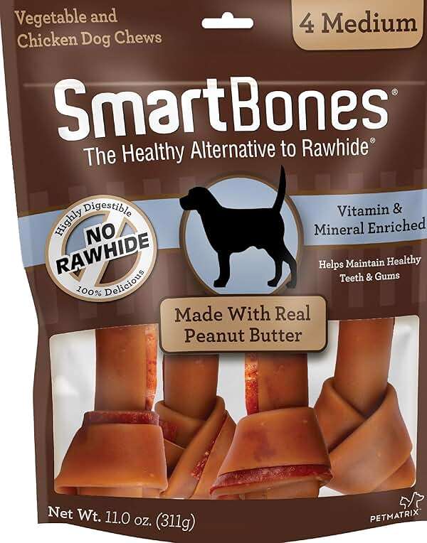SmartBones Medium Bones With Real Peanut Butter Rawhide-Free Chews For Dogs, 4 Count - Image 1