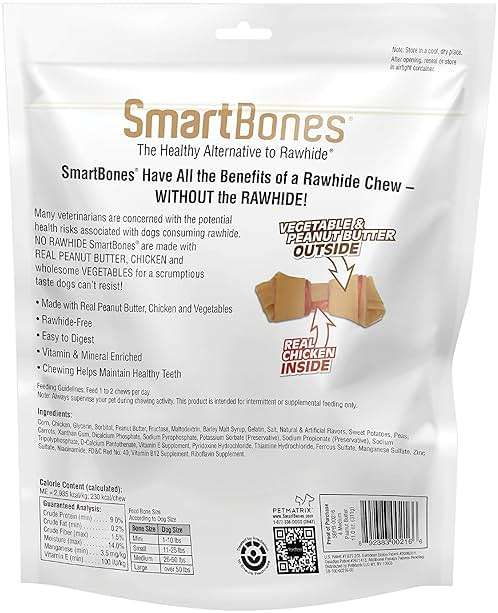 SmartBones Medium Bones With Real Peanut Butter Rawhide-Free Chews For Dogs, 4 Count - Image 2