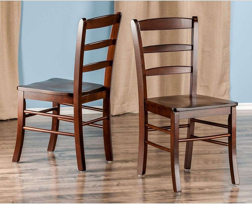 Winsome Benjamin Ladder Back Chair Set of 2 in Walnut, Classic Backed Kitchen & Dining Room Chairs, Simple & Elegant Home Seating Solution, Great for Office, Hallway, Bedroom - Image 2