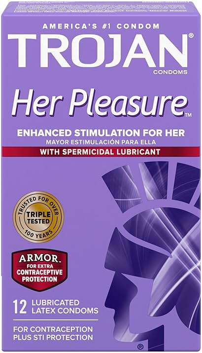 TROJAN Her Pleasure Sensations Condoms, Ribbed Condoms, Spermicidal Lubricated, 12ct - Image 1