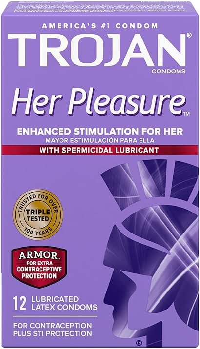 TROJAN Her Pleasure Sensations Condoms, Ribbed Condoms, Spermicidal Lubricated, 12ct - Product Image