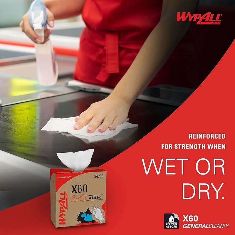 WypAll GeneralClean X60 Cloths Multi-Task Cleaning Wipes (34790), Pop-Up Box, Strong and Absorbent Towels, White (10 Boxes of 118 Sheets, 1,180 Sheet Total) - Image 6