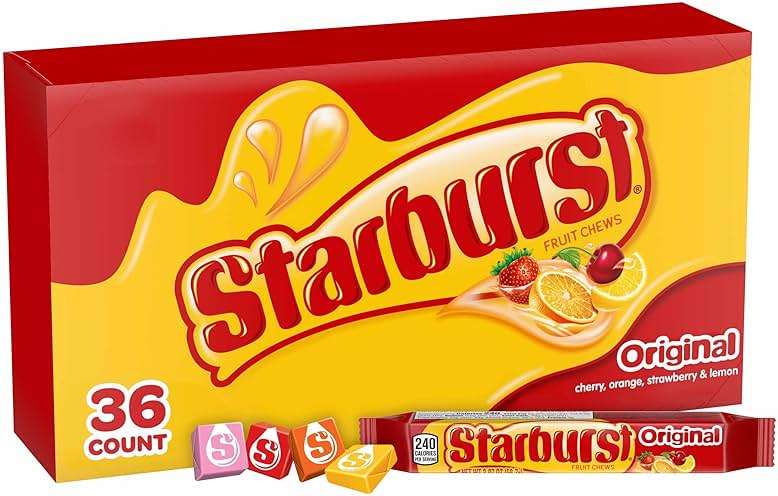 STARBURST Original Full Size Fruit Chews Candy Bulk, Chewy Candy for Parties, 2.07 oz (36 Single Packs) - Image 1