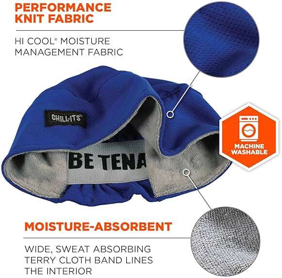 Ergodyne Chill Its 6630 Skull Cap, Lined with Terry Cloth Sweatband, Sweat Wicking, Blue - Image 2