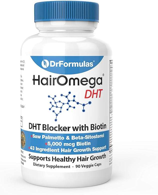 DrFormulas DHT Blocker for Men and Women | HairOmega Advanced Hair Growth Supplements with Biotin 5000 mcg | Hair Loss Vitamins Pills, 45 Day Supply - Image 1