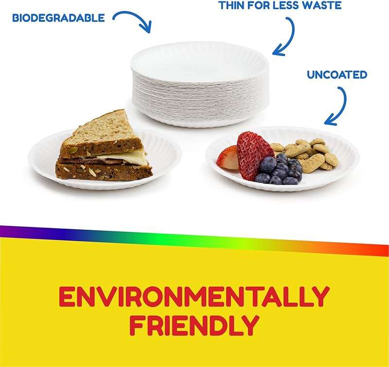 Hygloss Bulk Paper Plates 9-Inch - Uncoated Large Plain White Disposable Plates for Party, Dinner, Foodware, Events, Crafts & More - Environmentally Friendly - Recyclable & Microwave Safe (100 Count) - Image 5