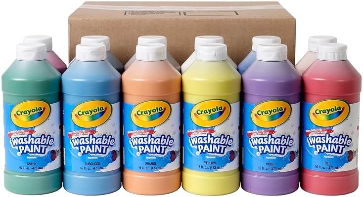Crayola Washable Paint (12ct), Bulk Paint Set for Kids' Art Projects, 16 Oz, Nontoxic Craft Supplies, Teacher Classroom Must Haves, Ages 3, 4, 5 - Product Image