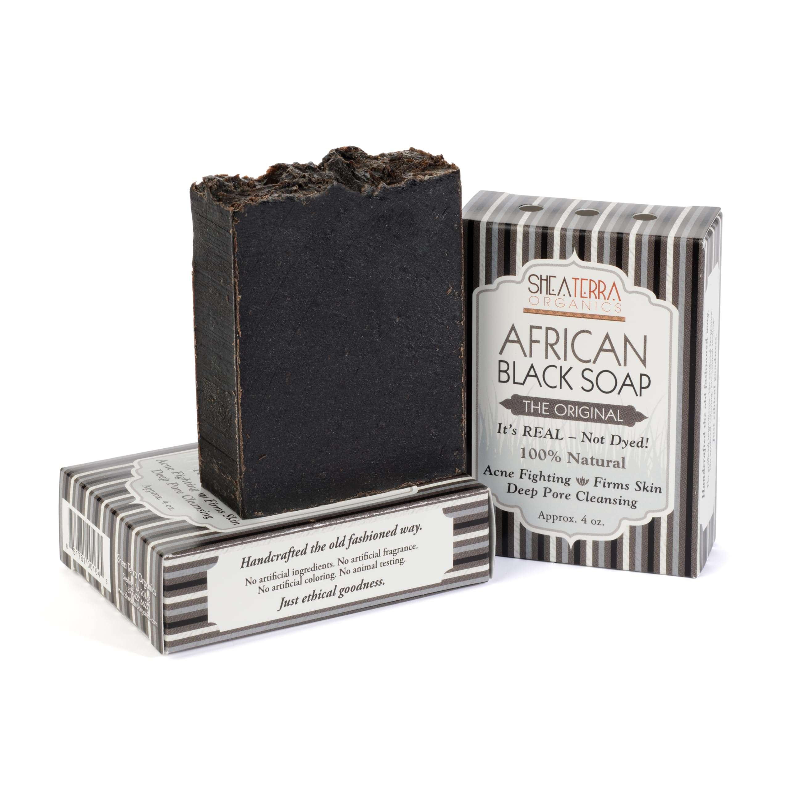Shea Terra Organics Authentic African Black Soap Bar| Non Toxic All Natural Black Soap Full Body Wash that Cleanse, Refine, Firm Skin, Remove Acne and Wrinkles, and Manage Psoriasis and Eczema– 4 oz - Image 1