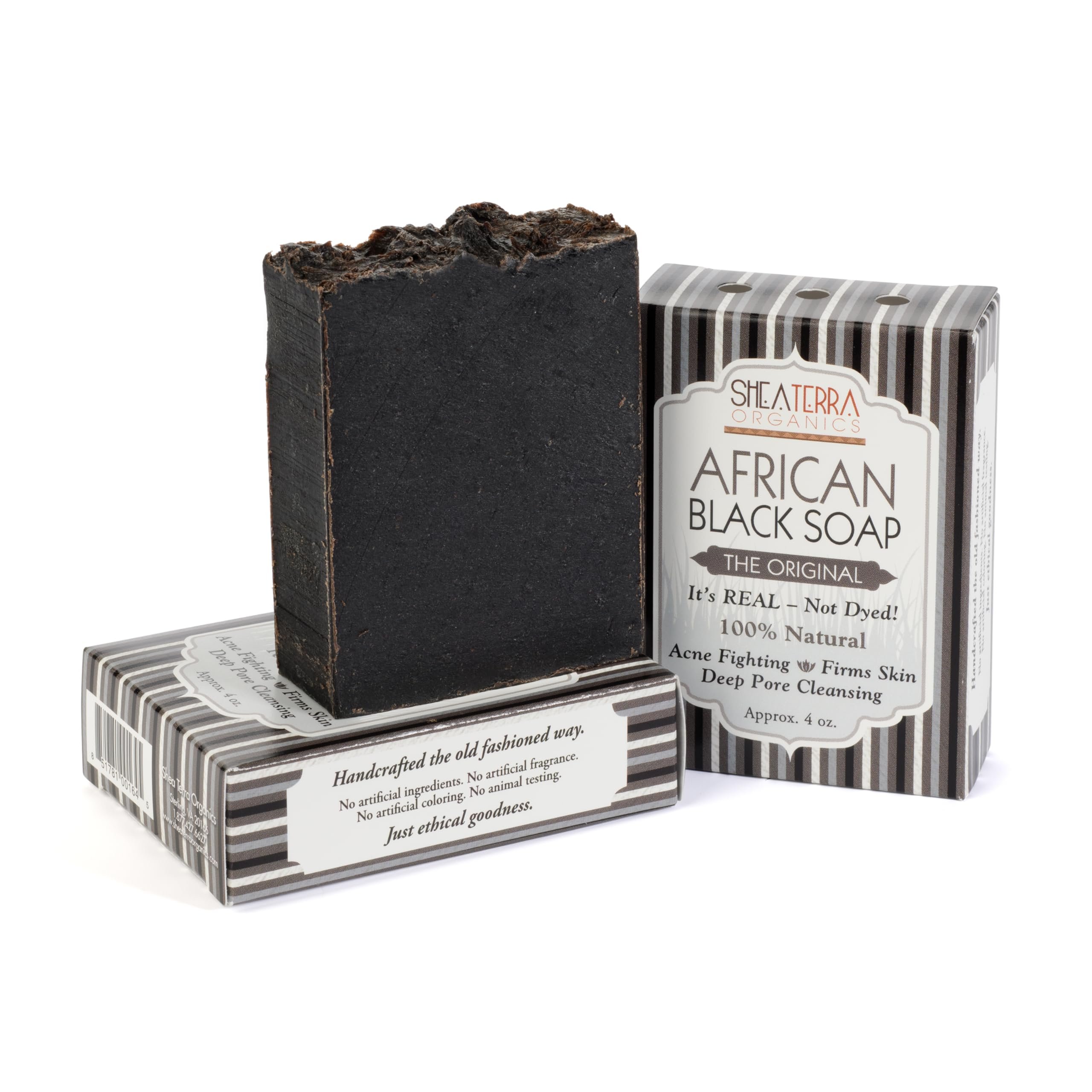 Shea Terra Organics Authentic African Black Soap Bar| Non Toxic All Natural Black Soap Full Body Wash that Cleanse, Refine, Firm Skin, Remove Acne and Wrinkles, and Manage Psoriasis and Eczema– 4 oz - Product Image