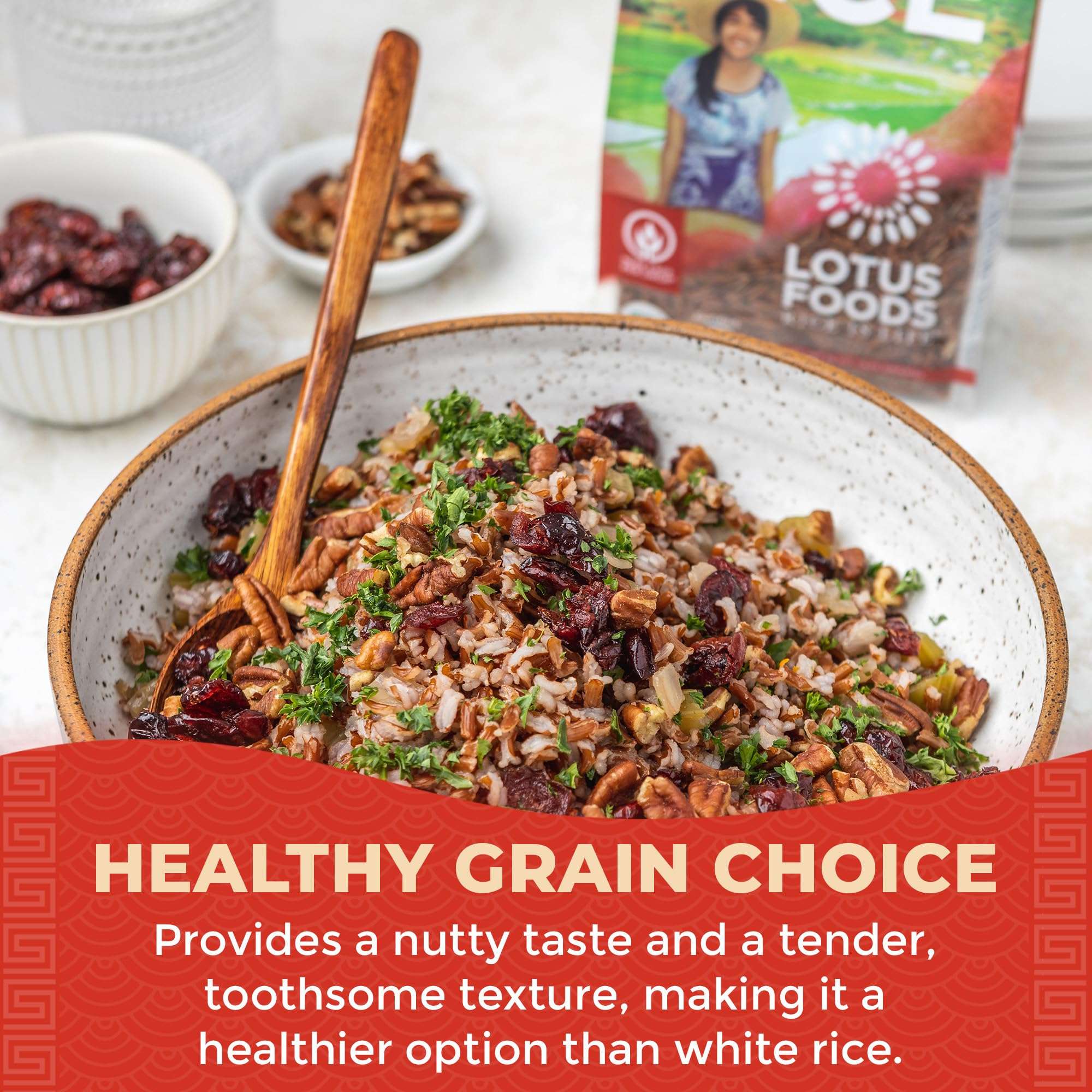 Lotus Foods Organic Red Rice - Red Rice Organic, Rice Red, Whole Grain Rice, Long Grain Asian Sticky Rice, USDA Organic, Non-GMO, Gluten Free - 15 Oz Bag (Pack of 6) - Image 3