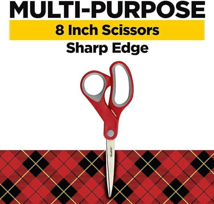 Scotch Multi-Purpose Stainless Steel 2 Pairs of Scissors, 8 Inches, Red & Gray, Great for Cutting Holiday Gift wrap Paper - Image 3