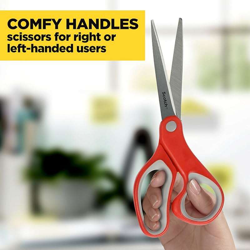 Scotch Multi-Purpose Stainless Steel 2 Pairs of Scissors, 8 Inches, Red & Gray, Great for Cutting Holiday Gift wrap Paper - Image 6