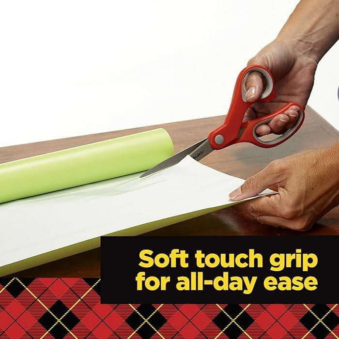 Scotch Multi-Purpose Stainless Steel 2 Pairs of Scissors, 8 Inches, Red & Gray, Great for Cutting Holiday Gift wrap Paper - Image 7