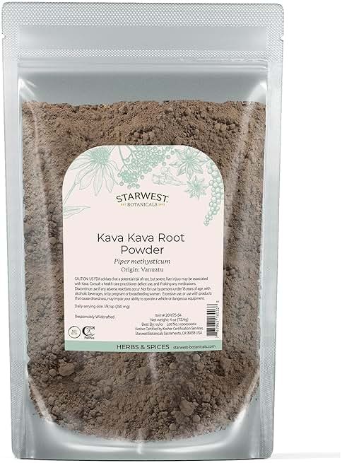 Starwest Botanicals Kava Kava Root Powder - Dried Herb for Tea & Beverages, Natural Piper Methysticum, Wildcrafted, Finely Ground, Certified Kosher - 4 oz Pouch - Product Image