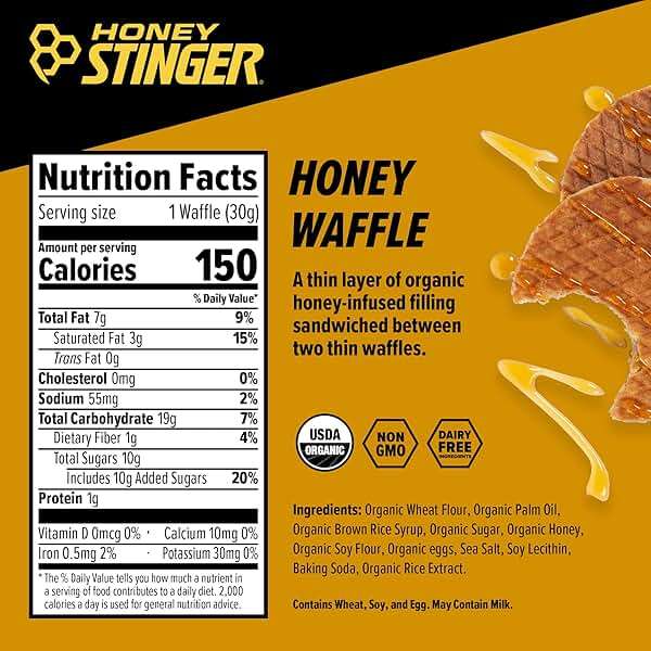 Honey Stinger Organic Honey Waffle, Energy Stroopwafel for Exercise, Endurance and Performance, Sports Nutrition for Home & Gym, Pre and Post Workout, 16.96 Ounces (Pack of 16) - Image 2
