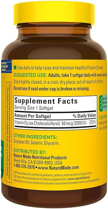 Nature Made Vitamin D3 2000 IU (50 mcg), Vitamin D Supplement for Bone, Teeth, Muscle and Immune Health Support, 250 Softgels, 250 Day Supply - Image 7