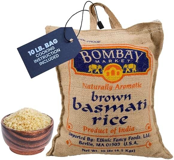 Bombay Market Brown Basmati Rice - Aromatic & Nutty Flavor Basmati Rice - Long Grain Rice Basmati (10 Pound Bag) - Product Image