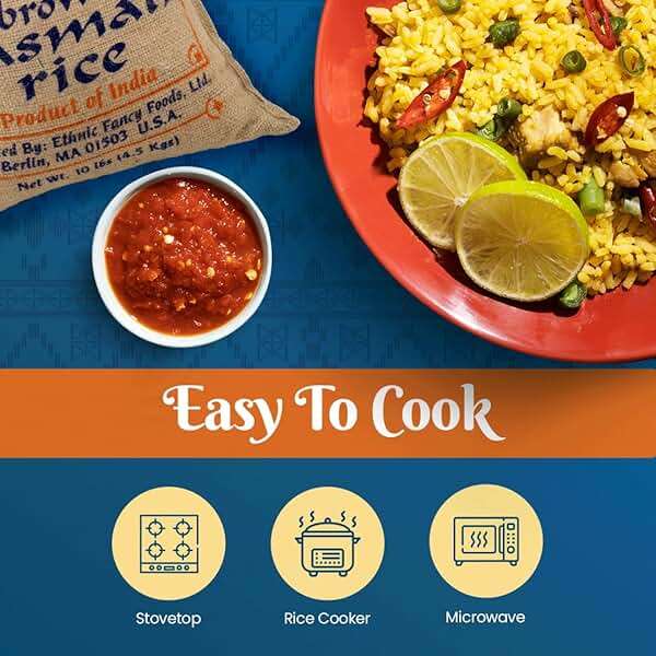Bombay Market Brown Basmati Rice - Aromatic & Nutty Flavor Basmati Rice - Long Grain Rice Basmati (10 Pound Bag) - Image 6