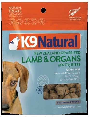K9 Natural, Freeze-Dried Single Ingredient Dog Treats, High-Value, Low-Calorie Protein Bites for Active Dogs, Healthy Dog Training Treats, Grain-Free Reward, Lamb & Organs, 1.76oz - Product Image