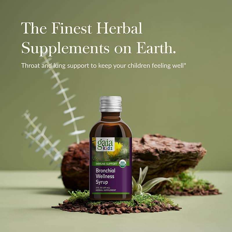 Gaia Herbs Bronchial Wellness Syrup Kids - Immune Support Supplement - Throat & Lung Health Support* - Certified Organic Formula with English Plantain, Grindelia & Honey - 3 Fl Oz (18 Servings) - Image 2