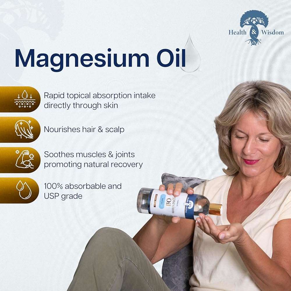 Health & Wisdom Pure Magnesium Oil - Topical Muscle & Joint Relief- Natural and Pure USP Grade Extra Strength Magnesium - Enhanced Absorption - 16 fl oz - Image 3