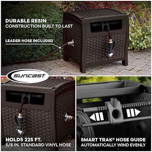 Suncast Hose Reel with Smart Trak Hose Guide, Water-Tight Connection, Durable Resin Construction, 225' Hose Capacity, Brown, Made in the USA - Image 5