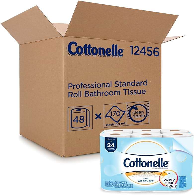 Cottonelle Professional Standard Roll Toilet Paper, Bulk (12456), Ultra CleanCare Bathroom Tissue, Clean Ripple Texture, White (48 Rolls of 170 Sheets, 8,160 Sheet Total) - Image 1
