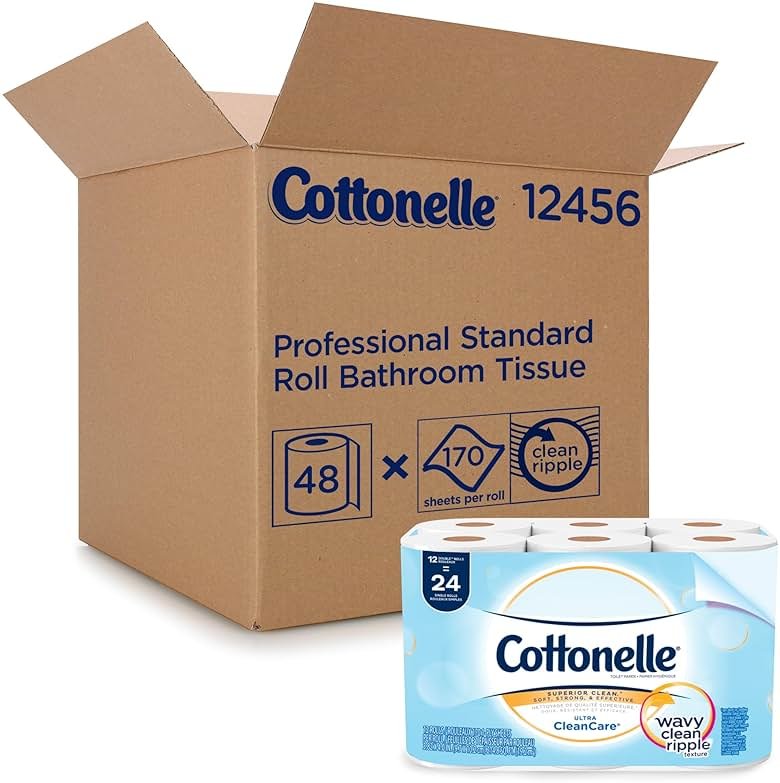 Cottonelle Professional Standard Roll Toilet Paper, Bulk (12456), Ultra CleanCare Bathroom Tissue, Clean Ripple Texture, White (48 Rolls of 170 Sheets, 8,160 Sheet Total) - Product Image