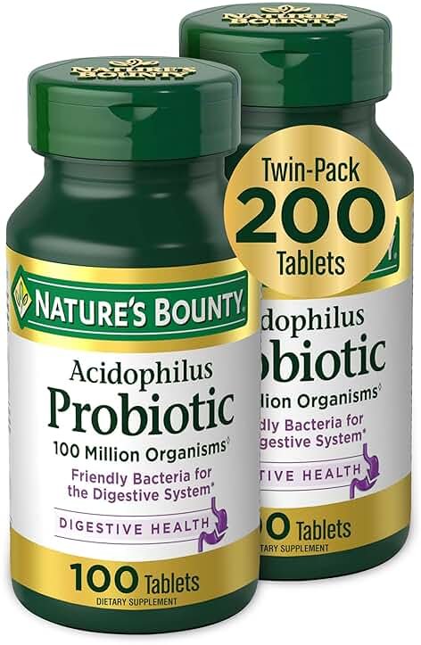 Nature's Bounty Acidophilus Probiotic, Daily Probiotic Supplement, Digestive Health, 200 Tablets, Twin Pack - Product Image