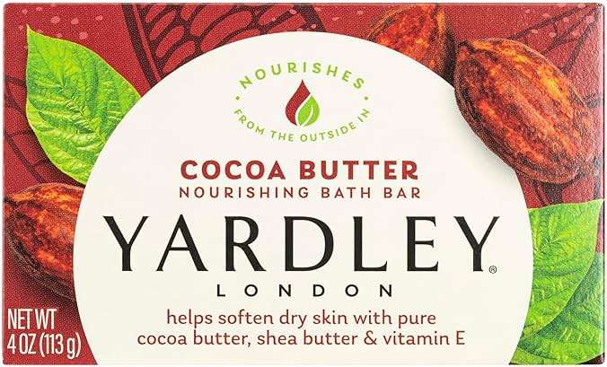 Yardley London Nourishing Bath Soap Bar Cocoa Butter, Helps Soften Dry Skin with Pure Cocoa Butter, Shea Butter & Vitamin E, 4.0 oz Bath Bar, 1 Soap Bar - Image 1