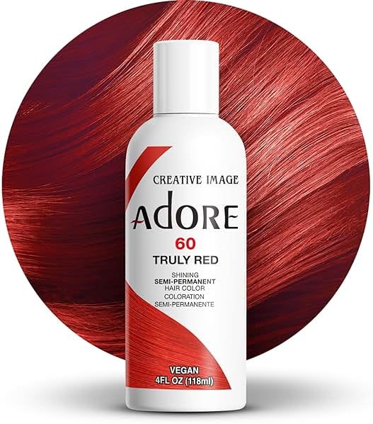 Adore Semi Permanent Hair Color (060 Truly Red) | Vegan & Cruelty-Free Red Hair Dye | No Ammonia, No Peroxide, No Alcohol | 4 Fl Oz - Product Image