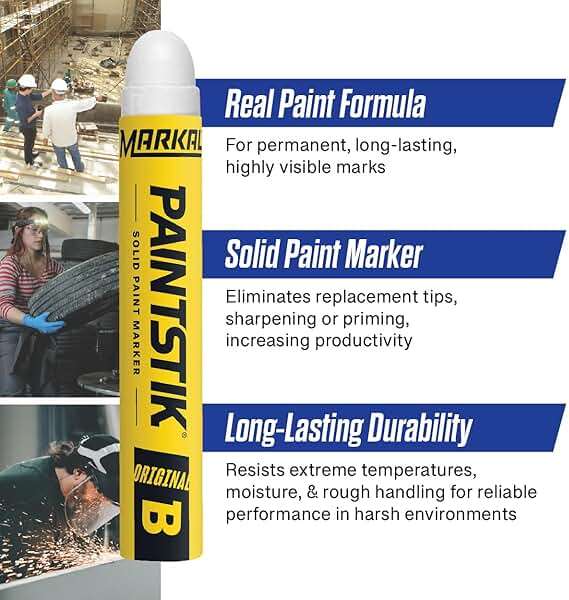Markal 12-Pack White Paint Markers - Permanent, Waterproof & UV Resistant for Metal, Wood, Tires - Home & Industrial Use, Fade-Resistant, Made in USA - Works on Oily, Icy, Wet, Dry & Cold Surfaces - Image 2