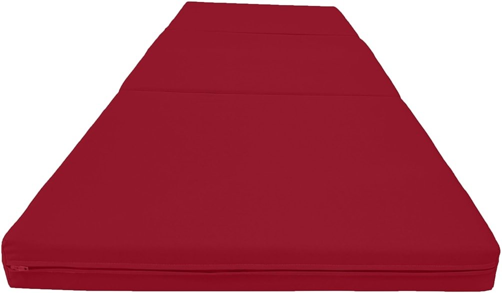 D&D Futon Furniture Trifold Foam Beds, Floor Tri-Fold Bed, Foldable Shikibuton Mattress Cushion Topper Mat for Space Saving Sleepover 3x27x75 in, Red - Product Image